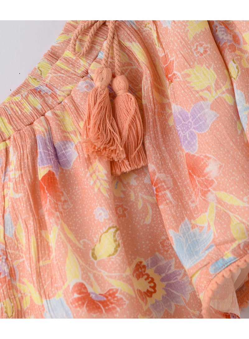 Jelliene Girls Orange Floral Printed Viscose Skirt - Image 4